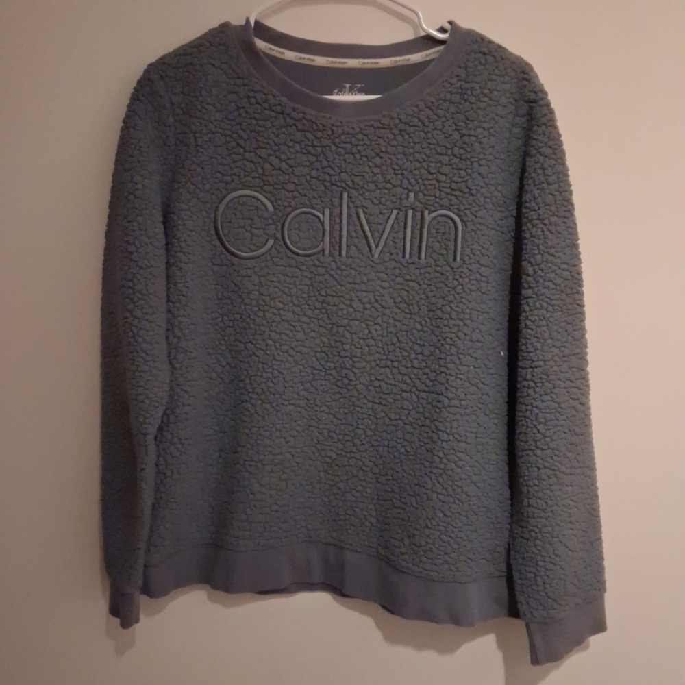 Calvin Klein Sherpa Fleece Pullover Sweatshirt Women’s Size M Blue Cozy